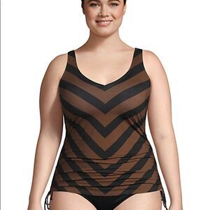 Land’s End Tankini top adjustable sides straps top underwire chevron Brn blk 8